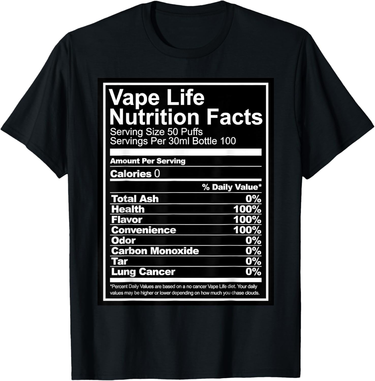 Vaping Shop - Vape Life Nutrition Facts T-Shirt graphique